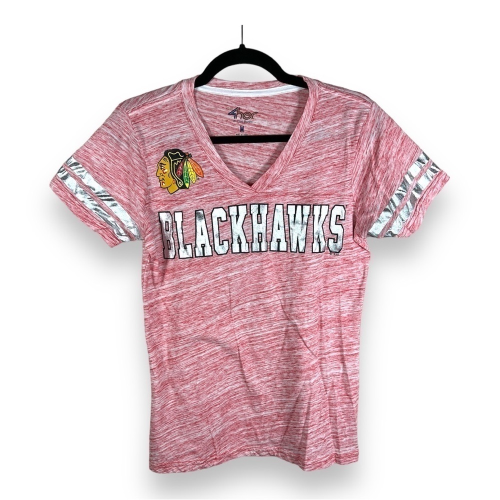 MEDIUM BLACKHAWKS LOGO TEE 4her By CARL BANKS SHORT SLEEVE STRETCH